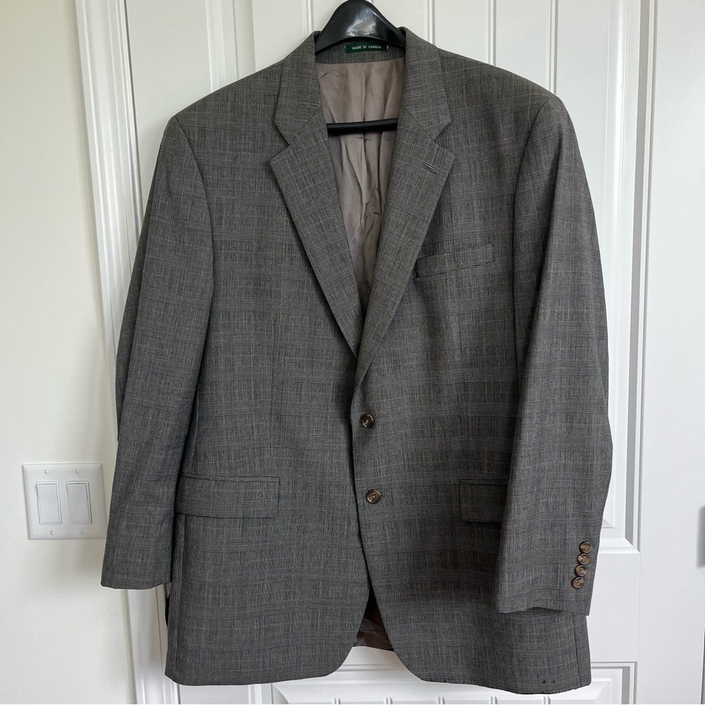 Lauren Ralph Lauren Men’s Wool Cashmere Plaid Houndstooth Jacket Blazer 46L Gray
